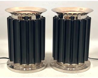Lot 1415 Pair of FLOS Inc Modern Industrial Style Aluminum and Chrome Table Lamps with Heat Sink Fins. No Glo