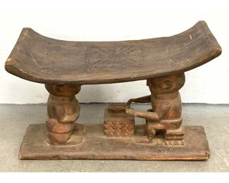 Lot 1974 Hand Carved Monoxyle Hardwood Figurative Stool West African Ashanti Style