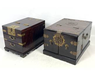 Lot 1557 Two Korean Hardwood Vanity and Jewelry Chests with Decorative Brass Hardware