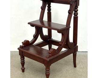 Lot 1795 3step Neoclassical Style Mahogany Library Stool with Fluted Rear Supports and SScroll Side Braces