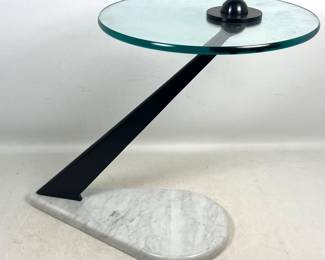 Lot 1627 Kaiser Newman Synergy Design Postmodern Cantilevered Side Table with Carrara Marble Base and Plate G