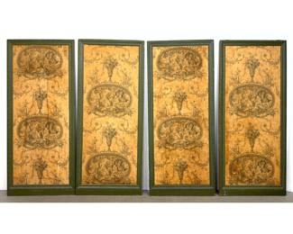 Lot 1475 Set 4 Framed Neoclassical Style Architectural Wall Panels with Pastoral Toile de Jouy Fabric