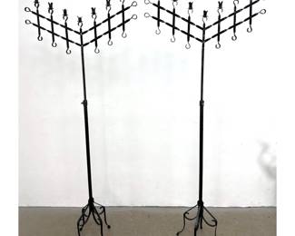 Lot 1434 Pair of Wrought Iron Adjustable Floor Standing 7 Light Candelabra in Gothic Style. Unsigned.