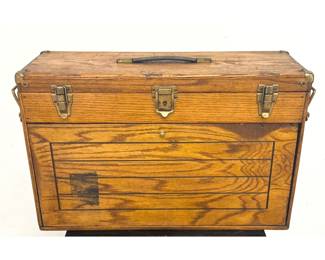 Lot 2019 Vintage Craftsman Quartersawn Oak 11 Drawer Machinist Tool Chest with Front Panel and Reference Char