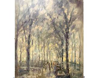 Lot 1925 Artist Signed Impressionist Oil Painting on Canvas Depicting Wooded Park Scene with Figures.