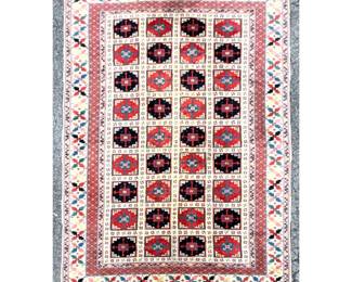 Lot 2053 10 X 14 6 Hand Knotted Wool Pile Carpet Rug Geometric Compartment Pattern Cream Ground