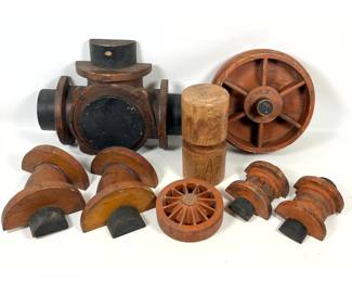 Lot 2007 Assortment of antique industrial wooden foundry casting patterns used in the sandcasting process fo