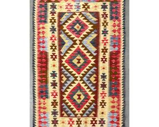 Lot 2058 3 2 X 6 6 Kilim Wool Flat Weave Runner Rug with Geometric Medallion and Tribal Motifs