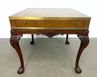 Lot 1723 Lexington Furniture Campaign Style Square Side Table. Leather Inset Top. Brass Trim and Stud Details
