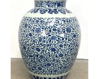 Lot 1866 Large Chinese Blue and White Porcelain Floor Vase. Lotus Scroll Decoration. Unmarked