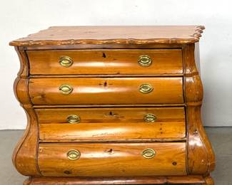 Lot 1782 Antique European Pine Bombe Chest of Drawers with Scalloped Tops and Brass Hardware. Nice Scalloped