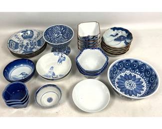 Lot 2046 Assortment of Japanese Sometsuke Blue and White Porcelain Tableware including Arita Zaikimatsu Bowl