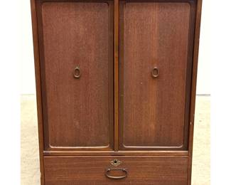 Lot 1742 Japanese kodansu storage cabinet. Stained hardwood and paulownia wood 2 door 1 drawer with metal har