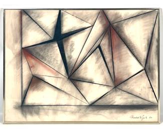 Lot 1574 Gerald DiGiusto 80 Mixed Media Painting Drawing. Geometric abstraction. signed.