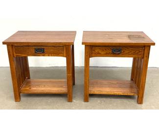 Lot 1701 Pair of Contemporary Mission Arts and crafts Style Oak Nightstands with Single Drawer and Slat Sides