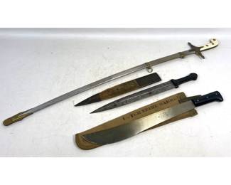 Lot 2015 3pc Edged Weapon Lot featuring German made USMC Mameluke Officer Sword, Russian Kindjal, and Czechos
