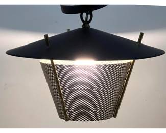 Lot 1524 Mid Century Modern Black Enameled Metal and Perforated Sheet Metal Pendant Light Fixture