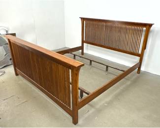 Lot 1702 Mission Style Oak Arts and Crafts style Spindle Bed Frame with Slatted Headboard and Footboard