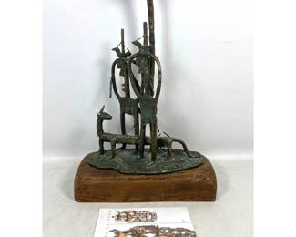 Lot 1668 Eduard Kazaryan Modernist Bronze Sculpture, Two Humanoid Figures and Animal, Signed and Dated 1993.