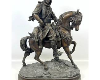 Lot 1954 Large Alfred Barye and Emile Guillemin Spelter Equestrian Sculpture Arab Hunter Returning From the H