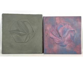 Lot 1565 2pcs Gerald DiGiusto Signed Cast Paper Relief Sculptures. Colored finishes. Both dated 84.