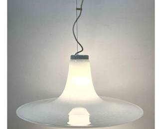 Lot 1518 Mid Century Modern Italian White Cased Glass Trumpet Pendant Light with Fruit Detail Unsigned