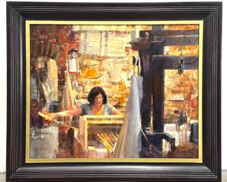 Lot 1697 James Crandall Oil Painting on Canvas titled Silk Weaver No 2 Lucca Figurative Realism Dated 2013 Fr