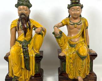 Lot 1927 Vintage Large Italian Ceramic Chinese Figurines distributed by Ethan Allen, made in Italy