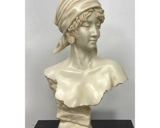 Lot 1930 Neoclassical Style Cast Composite Resin Bust of a Turbaned Woman. Rough Hewn Pedestal Base. Unsigned