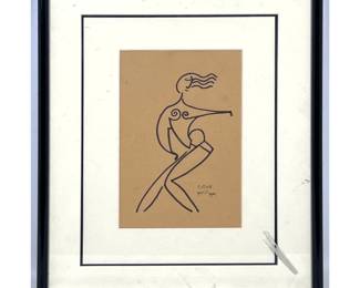 Lot 1609 Signed French Paris 1901 Modernist Ink Drawing on Toned Paper of a Stylized Dancing Figure