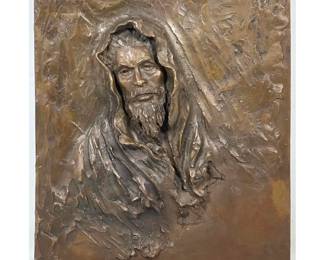 Lot 1955 MODERN ART FOUNDRY, NY Bronze Relief Sculpture. Bust of Hooded Bearded Man. Engraved foundry mark.