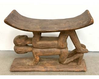 Lot 1973 Carved Wood Ashanti Stool Ghana Wrestlers 2 Supporting Figures
