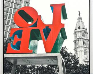 Lot 1686 E. Clark Framed Color Photograph Print on Canvas. Robert Indiana Love from Behind Red and Black and