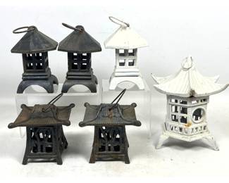 Lot 2050 Assortment of 6 Japanese Cast Iron Garden Toro Lanterns in Various Forms