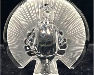 Lot 1913 DAUM France Crystal Peacock Sculpture. Frosted Fan Tail. Signed