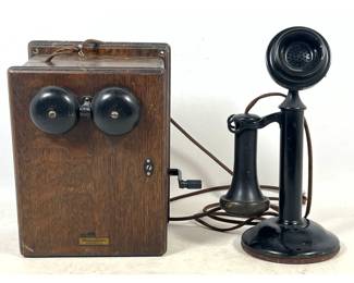Lot 2012 Western Electric Candlestick Telephone and Oak Magneto Ringer Box with 48 A Generator