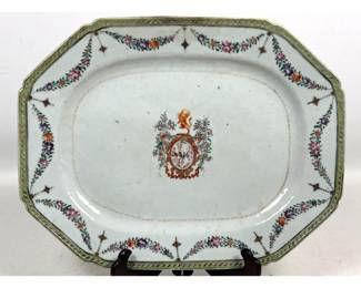 Lot 1882 Large Chinese Export Armorial Porcelain Octagonal Platter with Lion Crest and Monogram. Late 18th Ce