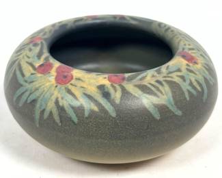 Lot 1901 Rookwood Pottery Hand Decorated Matte Glaze Bowl with Pine and Berry Motif Dated 1905 Shape 1142.