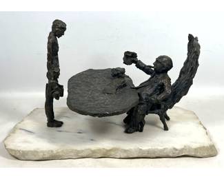 Lot 1452 IRWIN HYMAN Bronze Sculpture The Salesman on Marble Base. Signed.