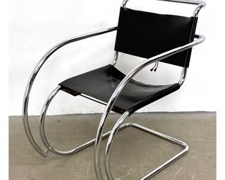 Lot 1514 Mies van der Rohe Bauhaus Tubular Chrome and Black Leather Cantilever Armchairs. MR20 Form, Unsigned