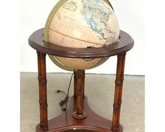 Lot 1552 REPOGLE Illuminated 16 Inch World Globe. Floor Model on Mahogany Finish Bamboo Motif Wood Stand. Lig