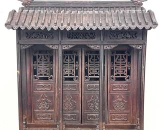 Lot 1754 Antique Chinese Carved Hardwood Three Bay Architectural Spirit House Altar Shrine. 19th or Early 20t