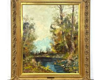 Lot 1924 H. Stadler Oil Painting on Canvas River Landscape with Mountains and Forest