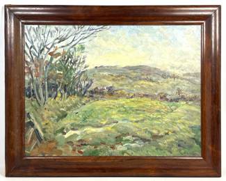 Lot 1942 Cogle impressionist style oil landscape painting on canvas in wide hardwood frame