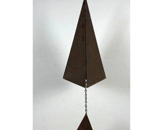 Lot 1597 Modernist Oxidized Steel Triangular Hanging Wind Bell with Stone Clapper. Unsigned.