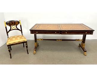 Lot 1556 MaitlandSmith Regency Style Leather Top Writing Desk and Coordinating Italian Chinoiserie Side Chai