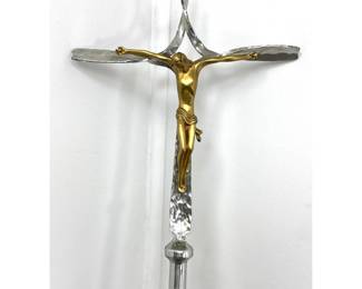 Lot 1979 Modernist Mixed Metal and Wood Processional Crucifix with Open Center Design and Stylized Corpus. Un