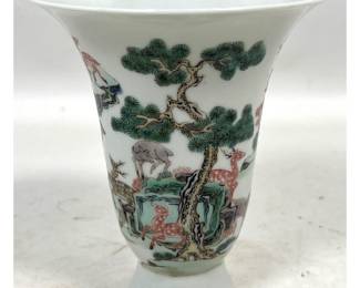 Lot 1817 Chinese Polychrome Enameled Porcelain Trumpet Vase with Hundred Deer Motif. Unmarked.