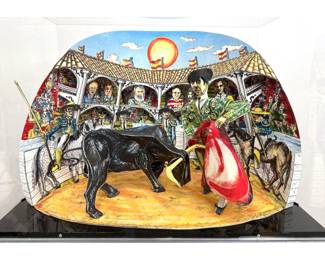 Lot 1579 Large Red Grooms Mixed Media 3D Construction Los Aficionados. Signed and Numbered 4875. Mounted in