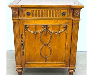 Lot 1781 Neoclassical style Fruitwood Cabinet. Single Door has Carved Swag and Laurel Wreath Details. Fluted
